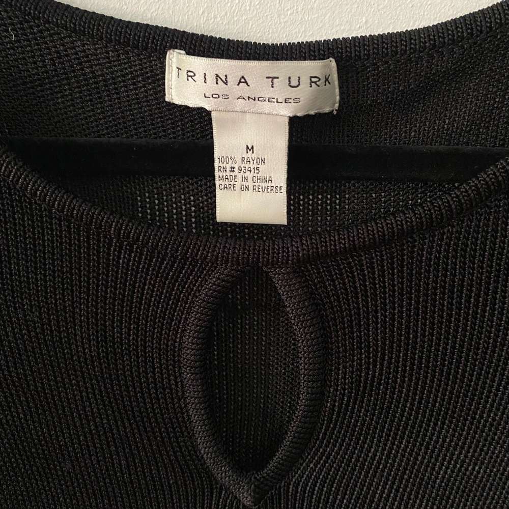 Trina Turk Black Sheer Knit Keyhole Long Sleeve Top Vintage - Picture 3 of 7